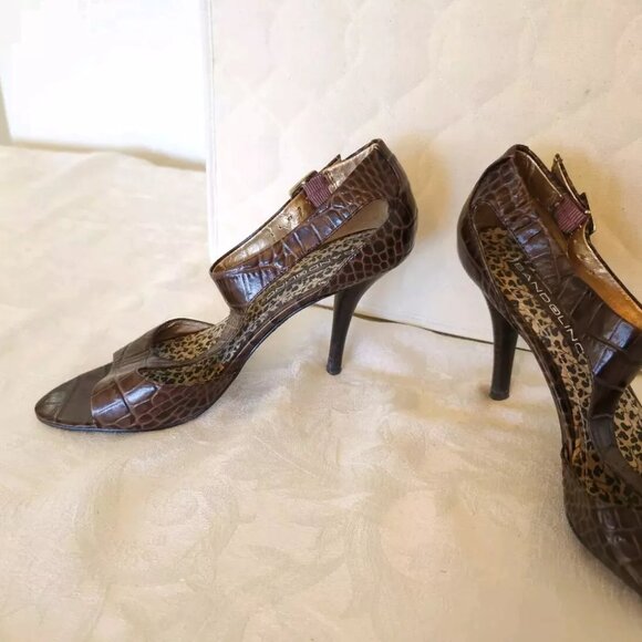 Bandolino Alligator Style Leather High Heels 6.5 6 1/2 M Brown Side Buckle Shoes - Picture 7 of 11